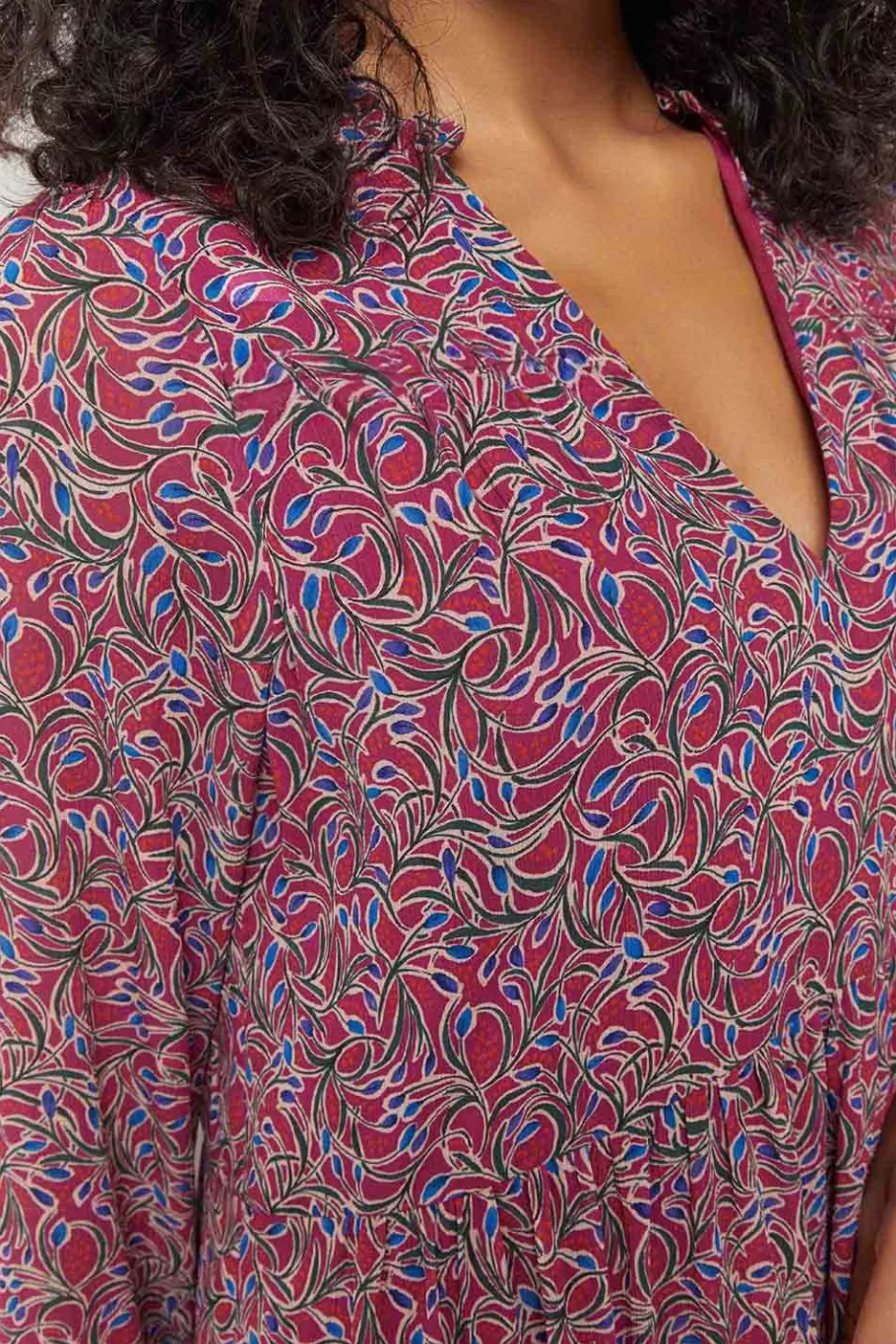One Step Robes & Combinaisons^Risota - Robe Fuchsia A Imprime Feuillage Romantique En Polyester Recycle
