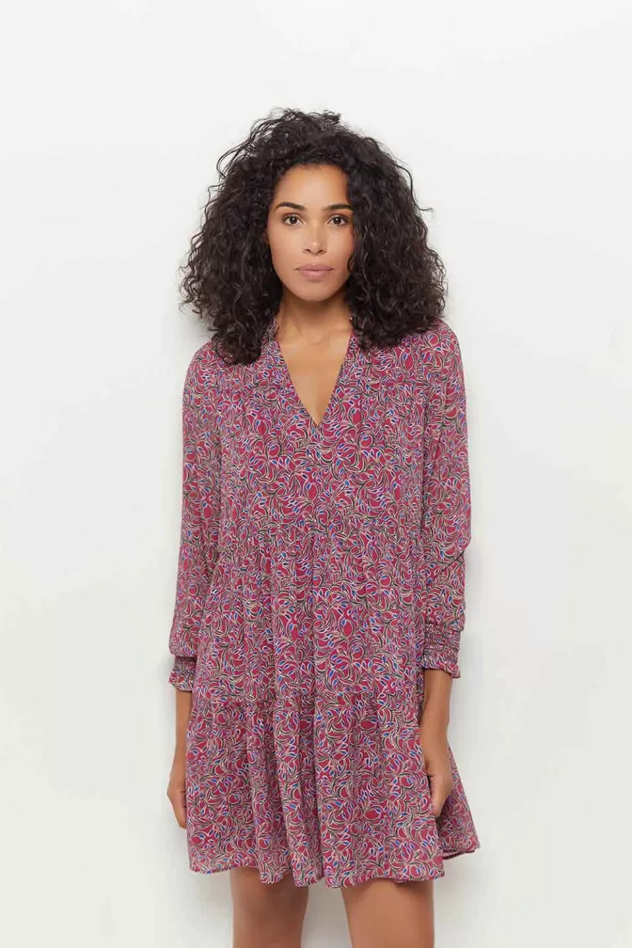 One Step Robes & Combinaisons^Risota - Robe Fuchsia A Imprime Feuillage Romantique En Polyester Recycle