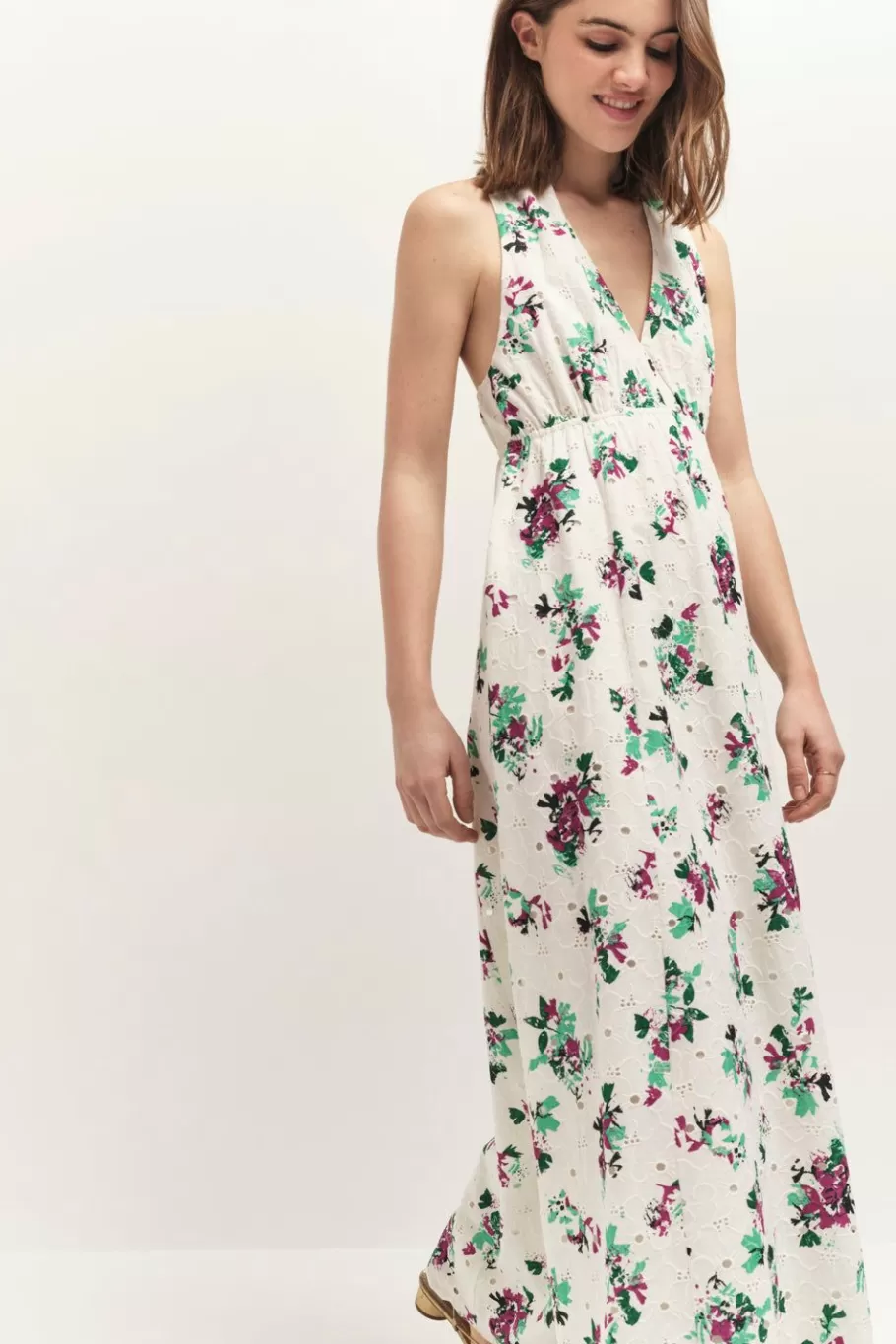 One Step Robes & Combinaisons^Rituel - Robe Longue Ecrue Borderie Anglaise A Imprime Jour De Fete