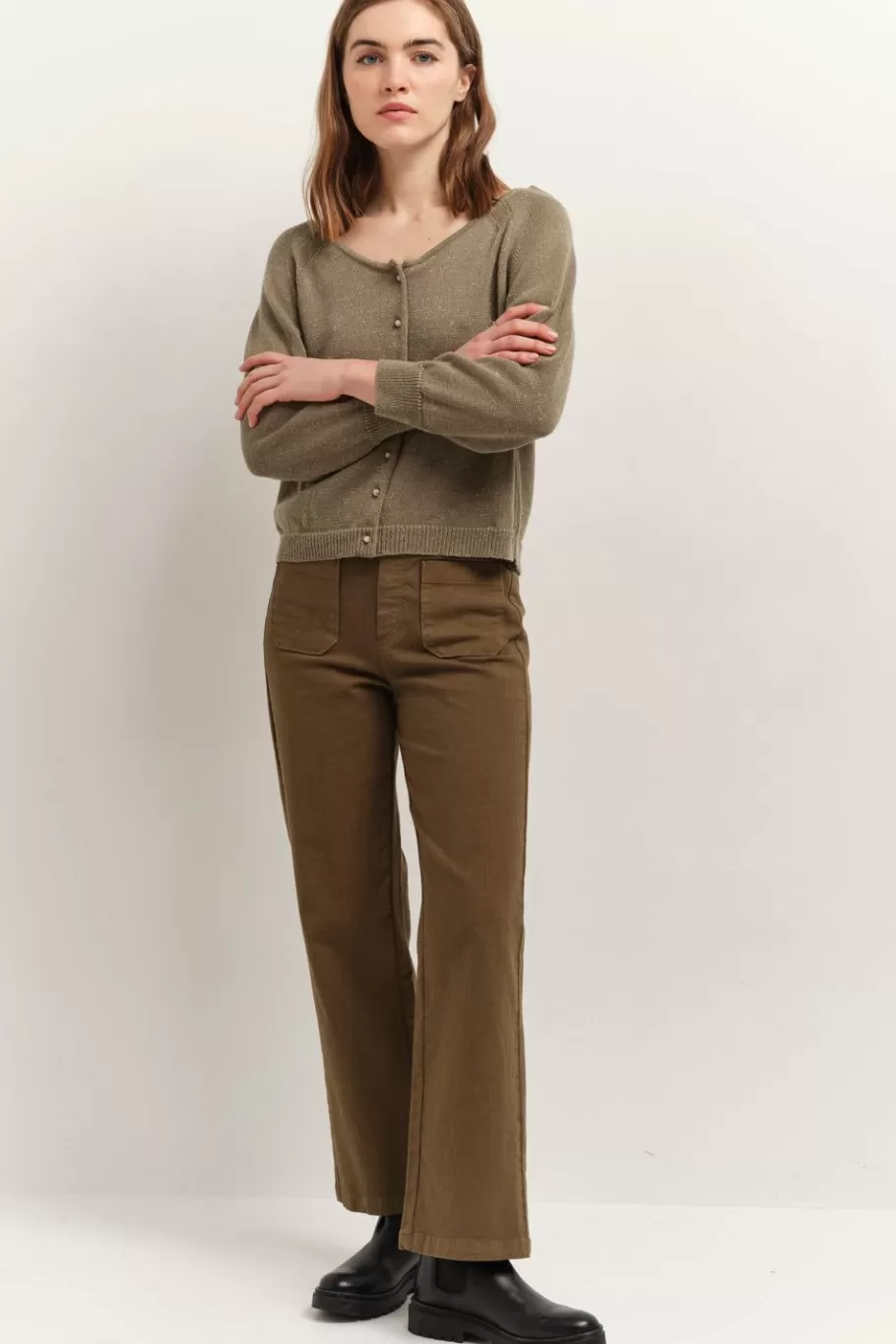 One Step Pulls, Gilets & Sweats^Taste - Cardigan Vetiver Tricot Lurex Col Bateau