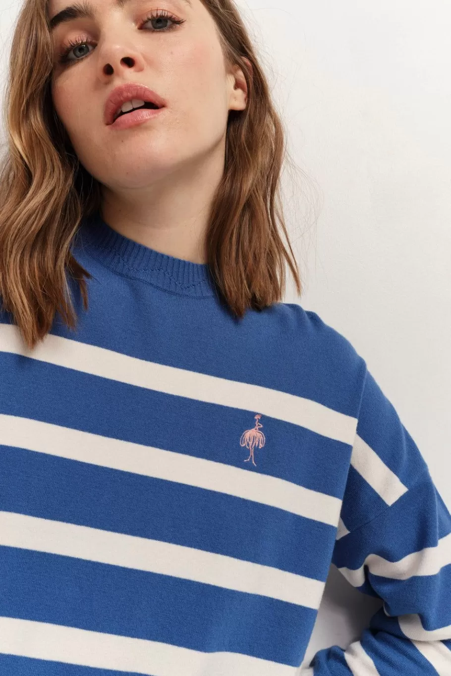 One Step Pulls, Gilets & Sweats^Tiana - Pull Santorin Blue Tricot A Motif Rayures Broderie Danseuse