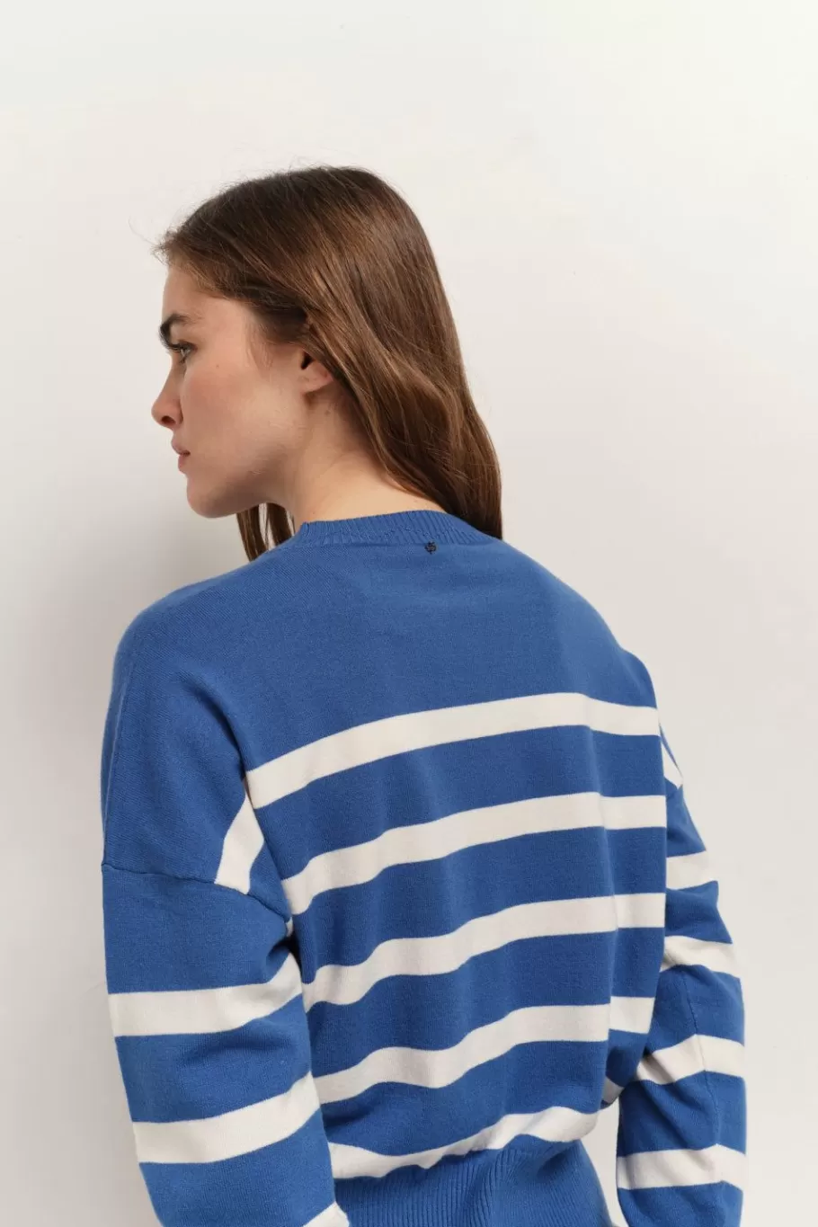One Step Pulls, Gilets & Sweats^Tiana - Pull Santorin Blue Tricot A Motif Rayures Broderie Danseuse
